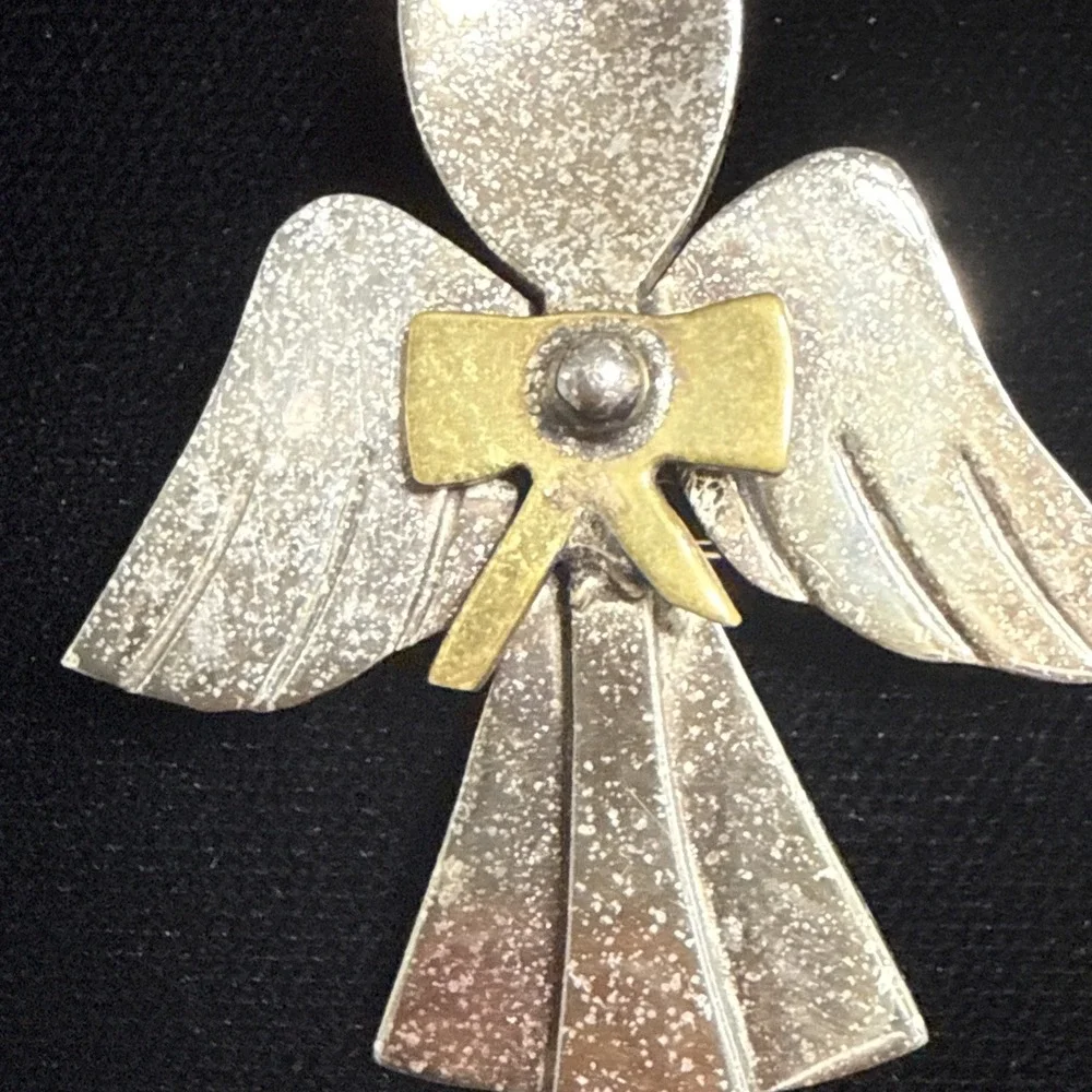 Sterling‎ Silver Spoon Angel Brooch Pendant Mexico 925  2.5 X 1.75 Inches
